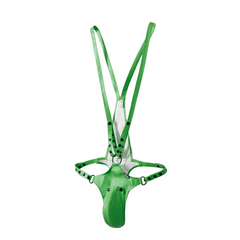 details of green Men’s Lockdown Suspender Jock Singlet – pridevoyageshop.com – gay men’s harness, lingerie and fetish wear