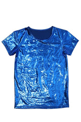 details of holographic metallic short sleeve tee displayed flat – pridevoyageshop.com – gay men’s gym tank tops mesh tank tops activewear clubwear fashion tops