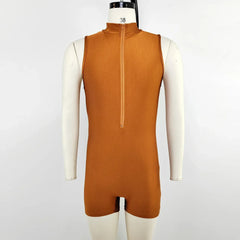 details of khaki Aerobicide Zip-Access Bodysuit – pridevoyageshop.com – gay men’s harness, lingerie and fetish wear