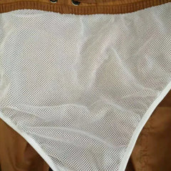 details of light brown Men’s Cellblock Sheen Swim Short – pridevoyageshop.com – gay men’s sexy swim briefs, trunks, board shorts, and bikinis