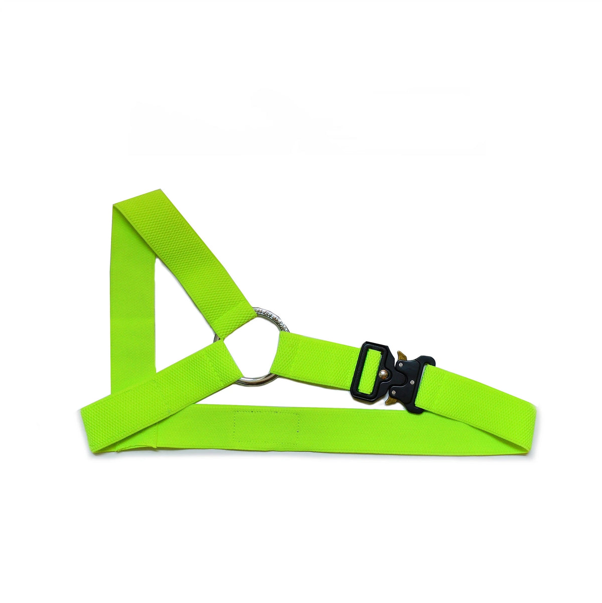 details of neon green Men’s Trigger Quick-Release Chest Harness – pridevoyageshop.com – gay men’s harness, lingerie and fetish wear