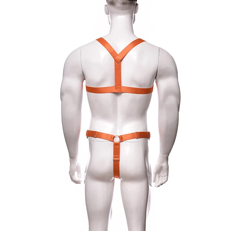 details of orange Men’s Gift‑Wrapped Jock Harness – pridevoyageshop.com – gay men’s harness, lingerie and fetish wear