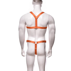 details of orange Men’s Gift‑Wrapped Jock Harness – pridevoyageshop.com – gay men’s harness, lingerie and fetish wear