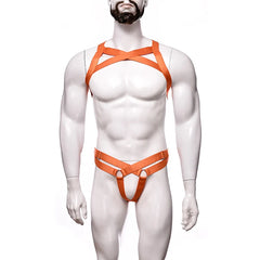 details of orange Men’s Gift‑Wrapped Jock Harness – pridevoyageshop.com – gay men’s harness, lingerie and fetish wear
