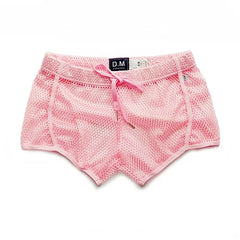 details of pink DM Men’s Trade Bait See-Thru Mesh Shorts – pridevoyageshop.com – gay men’s sexy swim briefs, trunks, board shorts, and bikinis