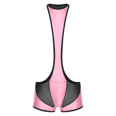 details of pink Men’s Glimpse Cutout Mesh Singlet – pridevoyageshop.com – gay men’s harness, lingerie and fetish wear