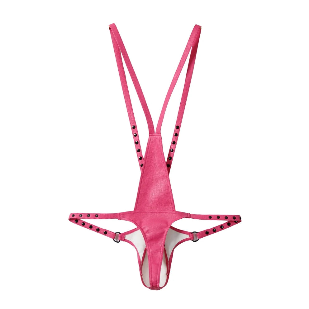 details of pink Men’s Lockdown Suspender Jock Singlet – pridevoyageshop.com – gay men’s harness, lingerie and fetish wear