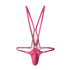 details of pink Men’s Lockdown Suspender Jock Singlet – pridevoyageshop.com – gay men’s harness, lingerie and fetish wear