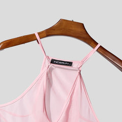 details of pink Night Shift Keyhole Halter Bodysuit flat lay with halter neckline and front keyhole cut-out – pridevoyageshop.com – gay men’s harness, lingerie and fetish wear