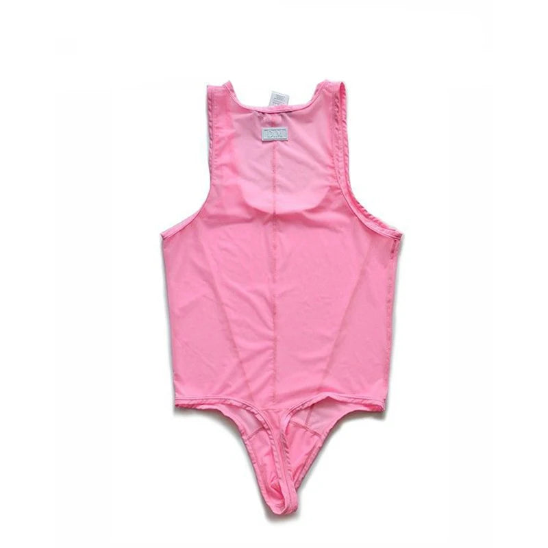 details of pink Power Tank Mesh Bodysuit – pridevoyageshop.com – gay men’s harness, lingerie and fetish wear