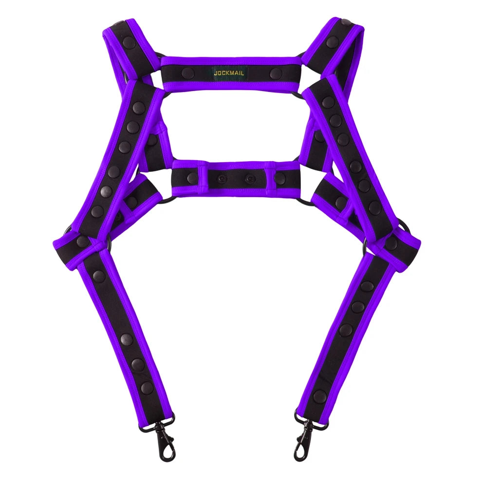 details of purple Men’s Ultraviolet Harness – pridevoyageshop.com – gay men’s sexy swim briefs, trunks, board shorts, and bikinis