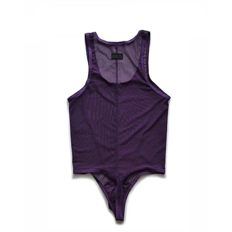 details of purple Power Tank Mesh Bodysuit – pridevoyageshop.com – gay men’s harness, lingerie and fetish wear