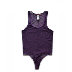 details of purple Power Tank Mesh Bodysuit – pridevoyageshop.com – gay men’s harness, lingerie and fetish wear
