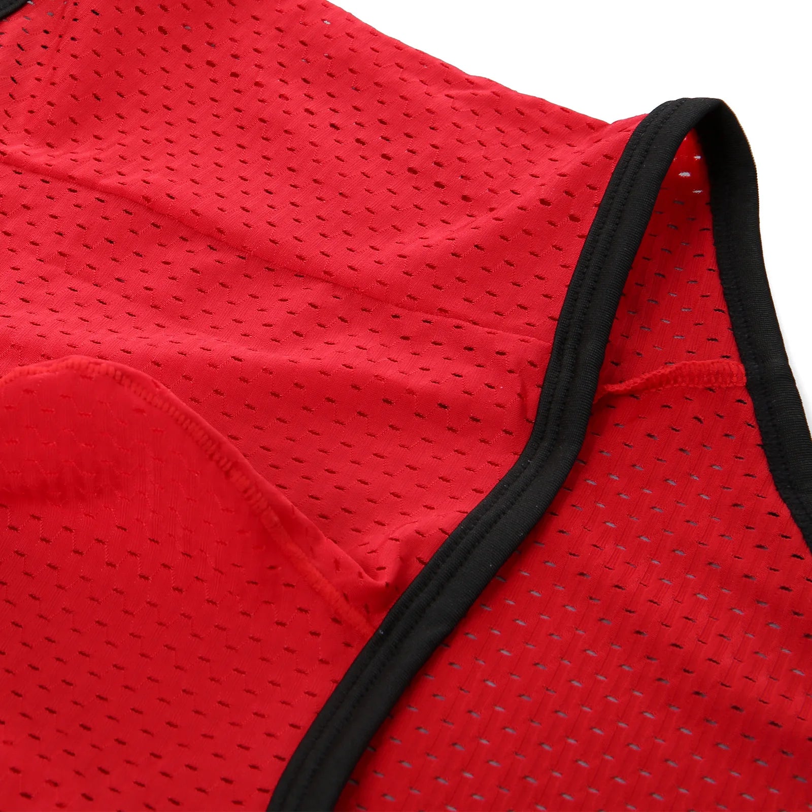 details of red Hookup Mesh Harness Singlet – pridevoyageshop.com – gay men’s harness, lingerie and fetish wear