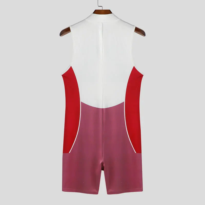 details of red Men’s Legacy 23 Varsity Zip Bodysuit – pridevoyageshop.com – gay men’s harness, lingerie and fetish wear