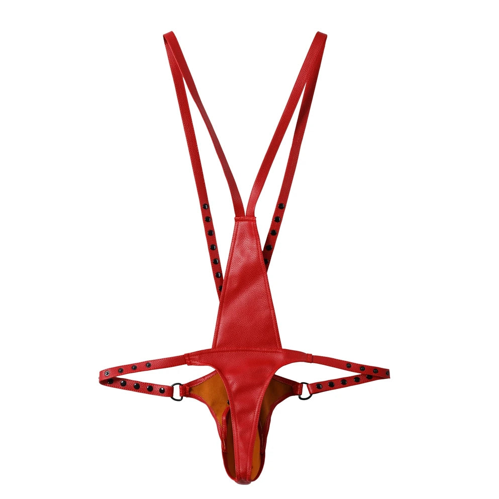 details of red Men’s Lockdown Suspender Jock Singlet – pridevoyageshop.com – gay men’s harness, lingerie and fetish wear