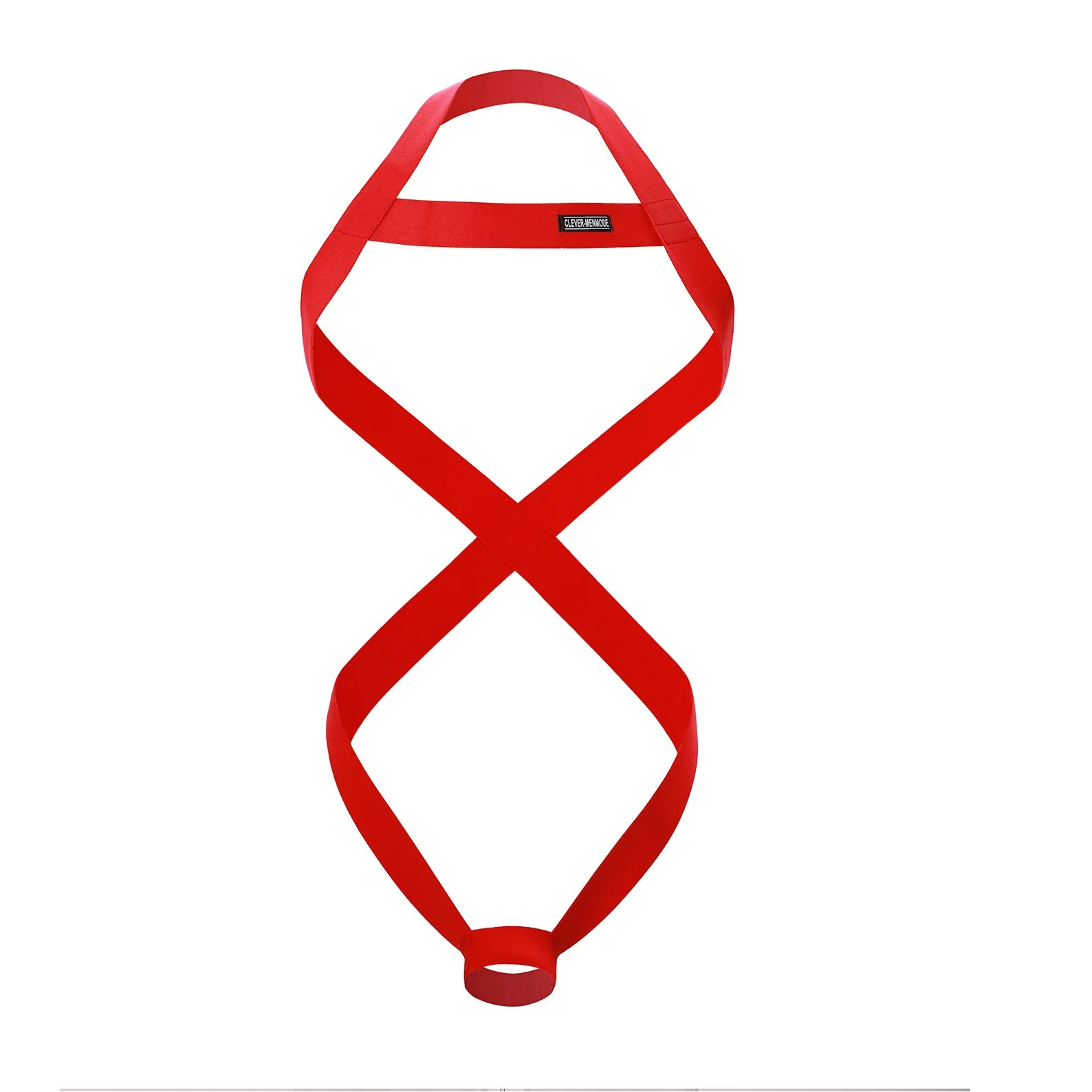 details of red Men’s Minimalism Connect Bondage Harness – pridevoyageshop.com – gay men’s harness, lingerie and fetish wear