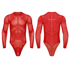 details of red Men’s Night Vision Rhinestone Mesh Bodysuit – pridevoyageshop.com – gay men’s harness, lingerie and fetish wear