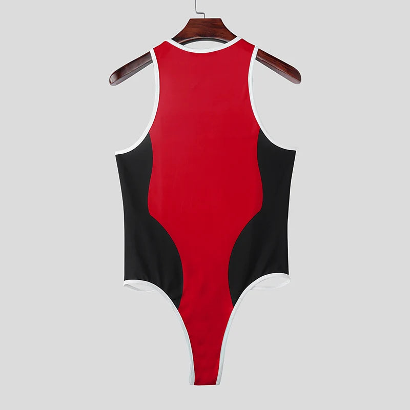 details of red The Roster Cut Varsity Bodysuit – pridevoyageshop.com – gay men’s harness, lingerie and fetish wear