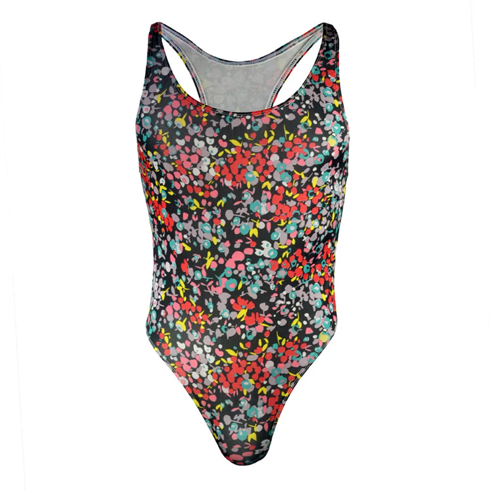 details of red lace racerback bodysuit with floral pattern and smooth stretch mesh – pridevoyageshop.com – gay men’s harness, lingerie and fetish wear