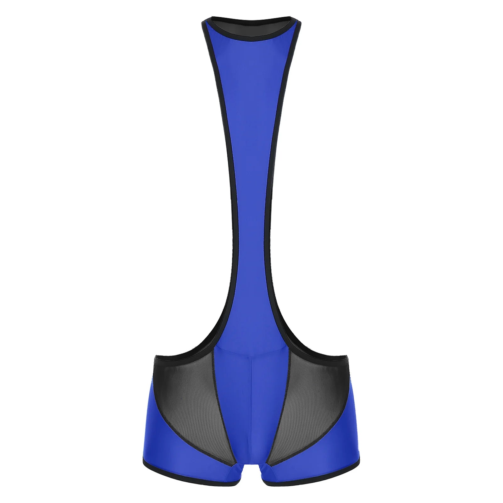 details of royal blue Men’s Glimpse Cutout Mesh Singlet – pridevoyageshop.com – gay men’s harness, lingerie and fetish wear