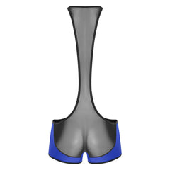 details of royal blue Men’s Glimpse Cutout Mesh Singlet – pridevoyageshop.com – gay men’s harness, lingerie and fetish wear