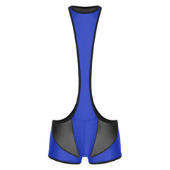 details of royal blue Men’s Glimpse Cutout Mesh Singlet – pridevoyageshop.com – gay men’s harness, lingerie and fetish wear