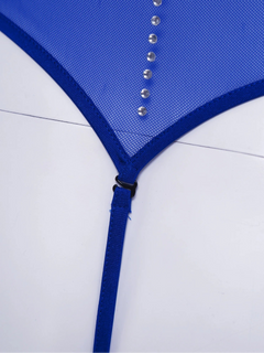 details of royal blue Men’s Night Vision Rhinestone Mesh Bodysuit – pridevoyageshop.com – gay men’s harness, lingerie and fetish wear