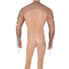 details of silver Men’s Glimmer Shatter Mesh Bolero – pridevoyageshop.com – gay men’s harness, lingerie and fetish wear