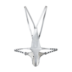details of silver Men’s Lockdown Suspender Jock Singlet – pridevoyageshop.com – gay men’s harness, lingerie and fetish wear