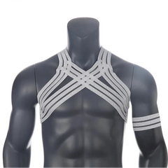 details of silver Men’s The Lewk Chest Harness Set – pridevoyageshop.com – gay men’s harness, lingerie and fetish wear
