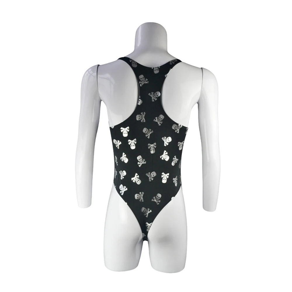 details of silver Poison Kiss Racerback Leotard – pridevoyageshop.com – gay men’s harness, lingerie and fetish wear