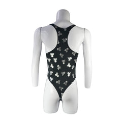 details of silver Poison Kiss Racerback Leotard – pridevoyageshop.com – gay men’s harness, lingerie and fetish wear