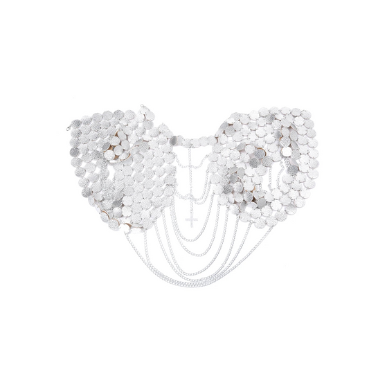 details of silvery Men’s Discotheque Armor Chain Harness – pridevoyageshop.com – gay men’s harness, lingerie and fetish wear