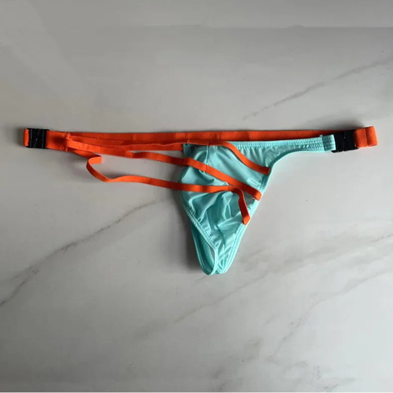 details of sky blue Men’s Bondage Signal Swim Bikini Thong – pridevoyageshop.com – gay men’s sexy swim briefs, trunks, board shorts, and bikinis