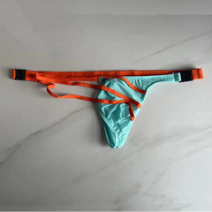 details of sky blue Men’s Bondage Signal Swim Bikini Thong – pridevoyageshop.com – gay men’s sexy swim briefs, trunks, board shorts, and bikinis