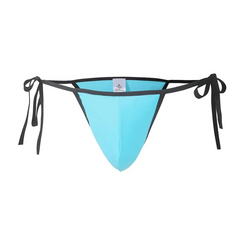 details of sky blue Men’s Werk It Tie-Up Swim Bikini Thong – pridevoyageshop.com – gay men’s sexy swim briefs, trunks, board shorts, and bikinis