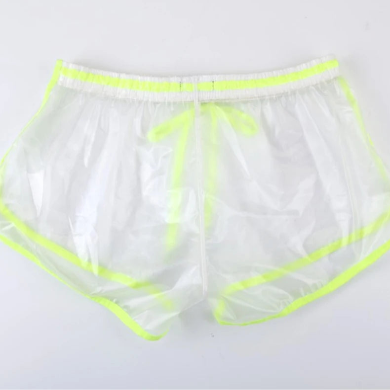details of transparent Men’s Beach Shock Transparent Sheer Swim Trunks – pridevoyageshop.com – gay men’s sexy swim briefs, trunks, board shorts, and bikinis