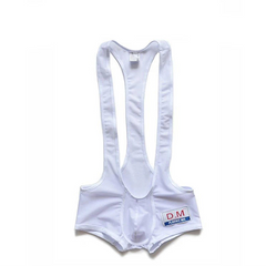 details of white DM Men’s Powerline Y-Back Mesh Singlet – pridevoyageshop.com – gay men’s harness, lingerie and fetish wear