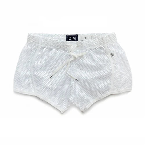 details of white DM Men’s Trade Bait See-Thru Mesh Shorts – pridevoyageshop.com – gay men’s sexy swim briefs, trunks, board shorts, and bikinis