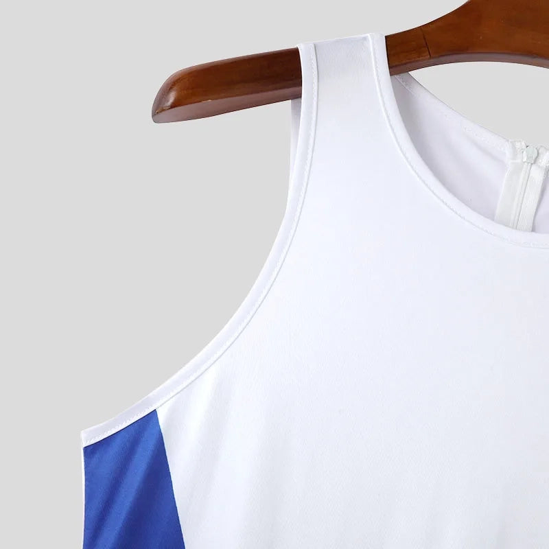 details of white Ground Zero Geo-Panel Singlet – pridevoyageshop.com – gay men’s harness, lingerie and fetish wear
