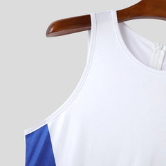 details of white Ground Zero Geo-Panel Singlet – pridevoyageshop.com – gay men’s harness, lingerie and fetish wear