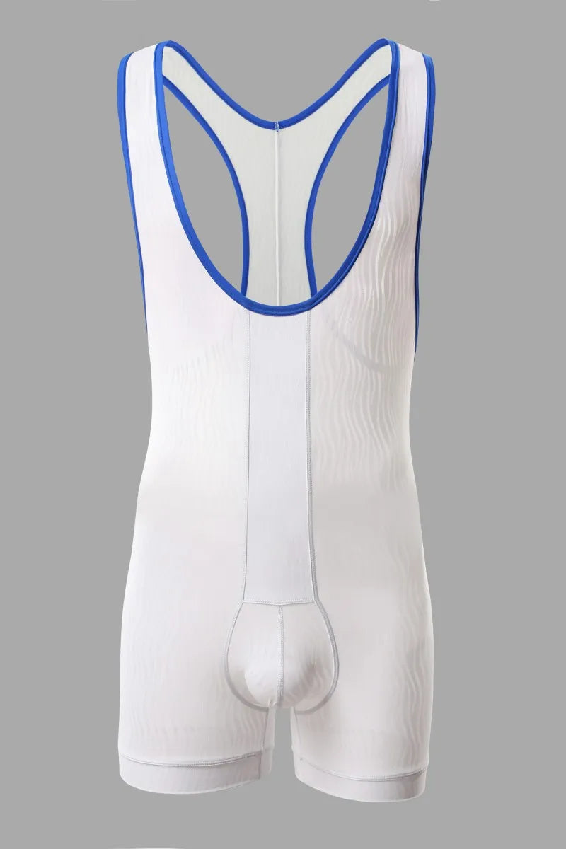 details of white Men’s Adrenaline Neon-Trim Wave Singlet – pridevoyageshop.com – gay men’s harness, lingerie and fetish wear