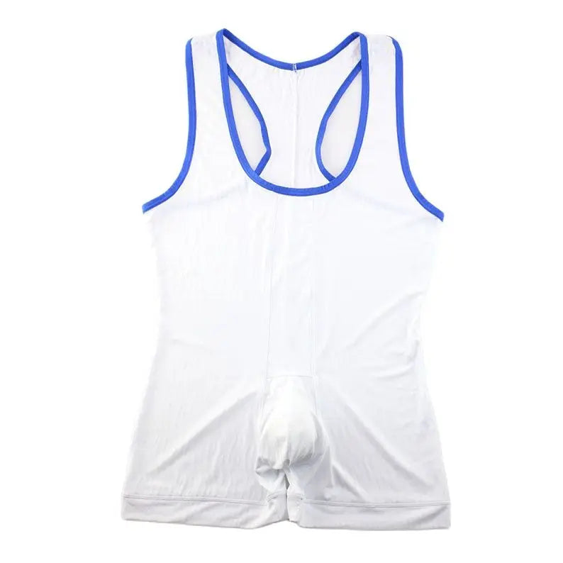 details of white Men’s Adrenaline Neon-Trim Wave Singlet – pridevoyageshop.com – gay men’s harness, lingerie and fetish wear
