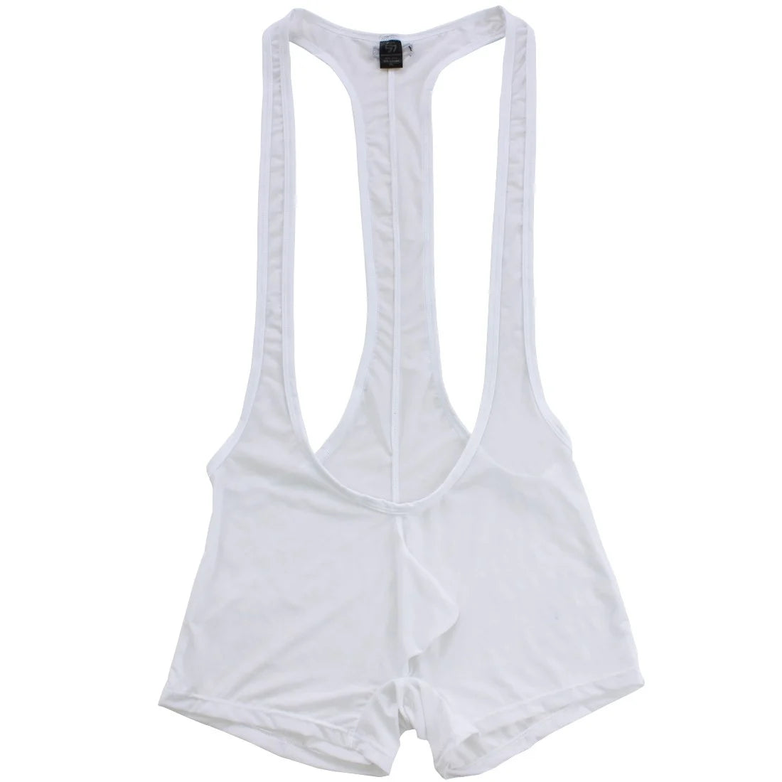 details of white Men’s Bare Minimum Singlet – pridevoyageshop.com – gay men’s harness, lingerie and fetish wear