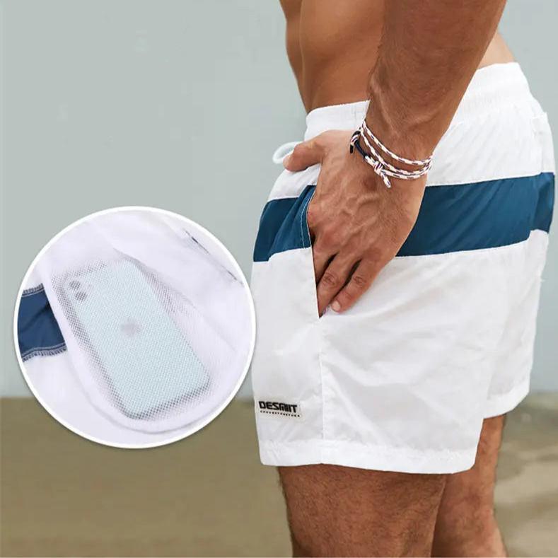 details of white Men’s Block Party Volley Swim Short – pridevoyageshop.com – gay men’s sexy swim briefs, trunks, board shorts, and bikinis