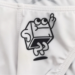 details of white Men’s Crush Face Swim Briefs – pridevoyageshop.com – gay men’s sexy swim briefs, trunks, board shorts, and bikinis