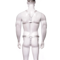 details of white Men’s Gift‑Wrapped Jock Harness – pridevoyageshop.com – gay men’s harness, lingerie and fetish wear