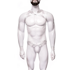 details of white Men’s Gift‑Wrapped Jock Harness – pridevoyageshop.com – gay men’s harness, lingerie and fetish wear