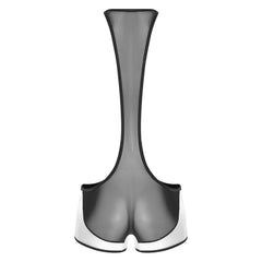 details of white Men’s Glimpse Cutout Mesh Singlet – pridevoyageshop.com – gay men’s harness, lingerie and fetish wear